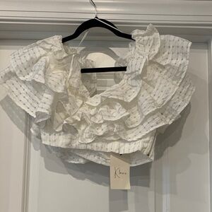 Klesis White Ruffle Off-Shoulder Crop Blouse S NWT